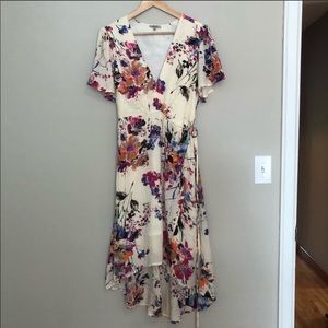 Cream and Floral Wrap Dress